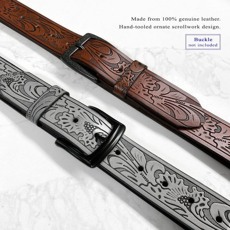 Belts.com BS220 Western Floral Engraved Embossed Tooled Genuine Leather Belt Strap w/Snaps 1 1/2" Wide (Brown, 44) - Image 5